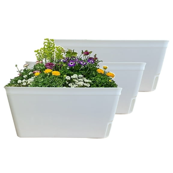 Olly & Rose Lazy Planters - Matt White Planters Self Watering Plastic Plant Pots for Indoors and Outdoors (rectangle) - Set 3