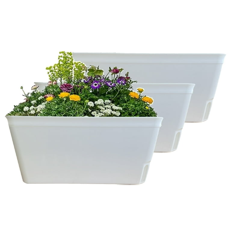 Olly & Rose Lazy Planters - Matt White Planters Self Watering Plastic Plant  Pots for Indoors and Outdoors (rectangle) - Set 3 