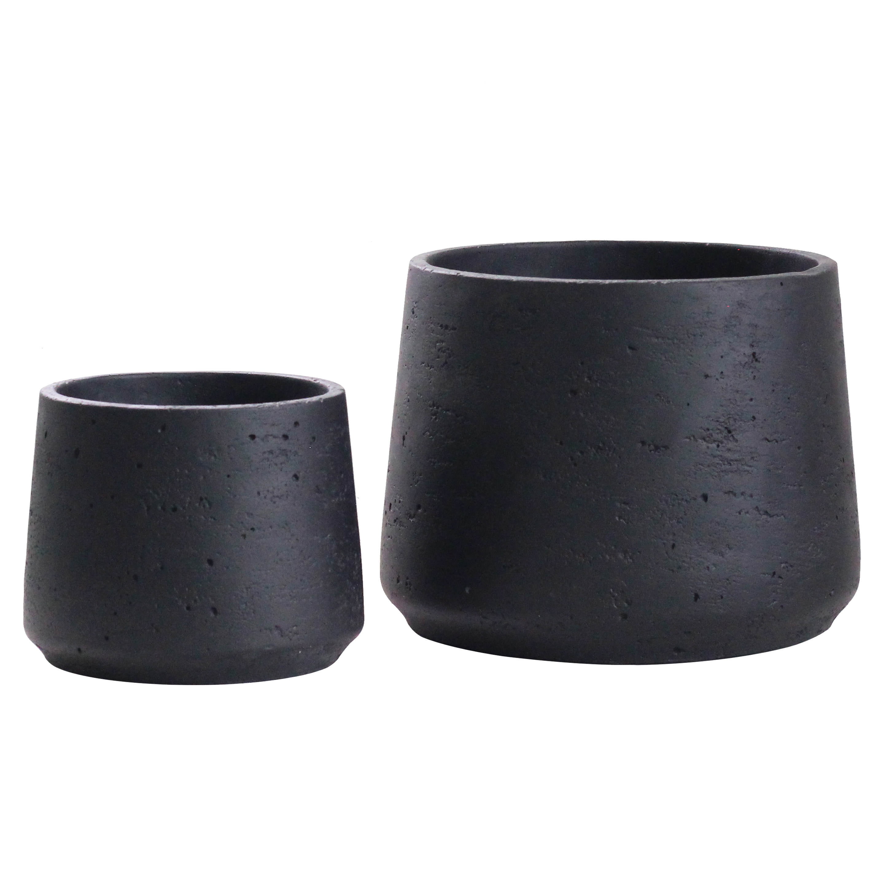 Olly & Rose Large Modern Matt Black Ceramic Plant Pot Set Textured