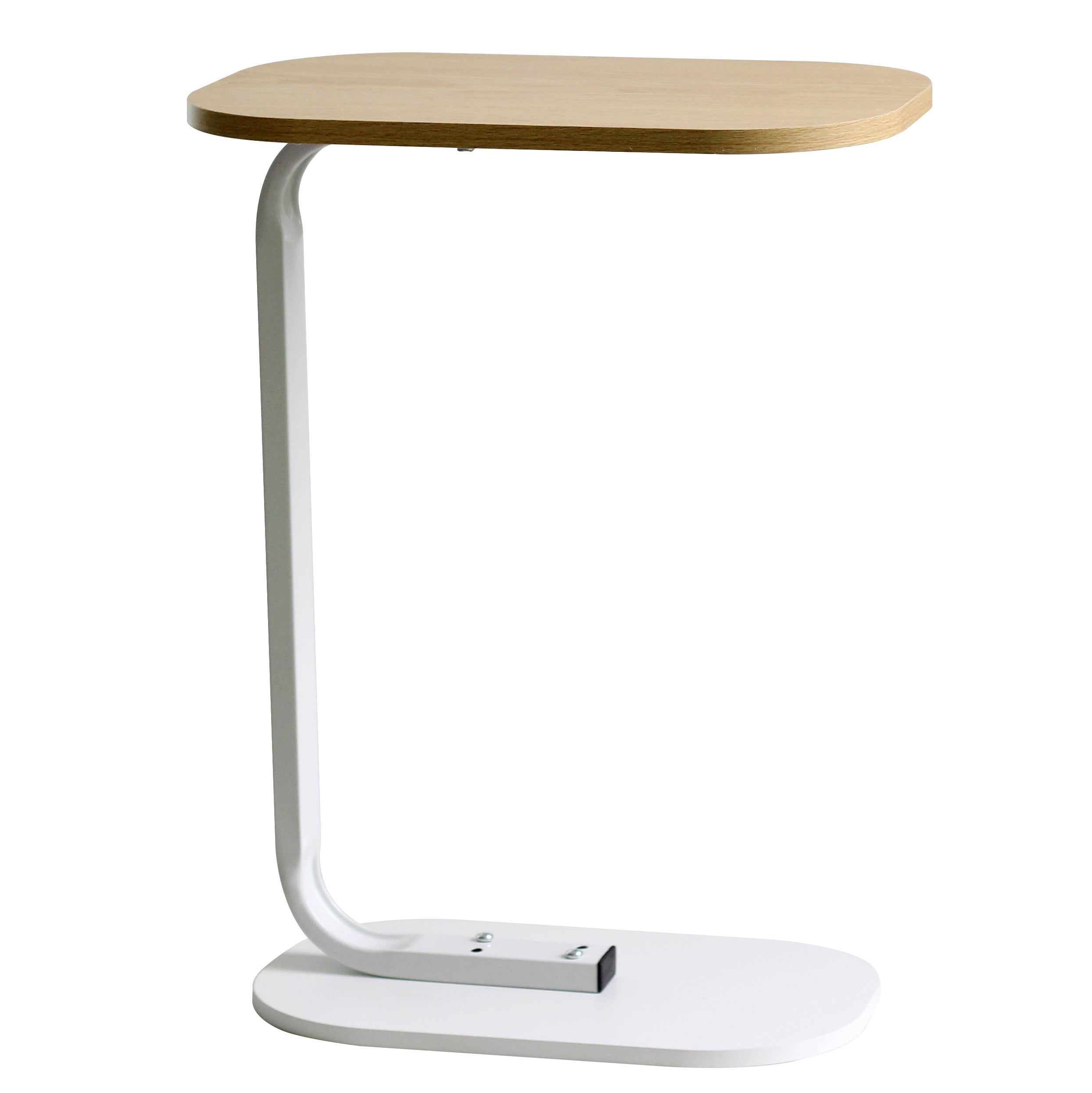 Olly & Rose Premium Side Table C Shaped Natural Wood and White Coffee