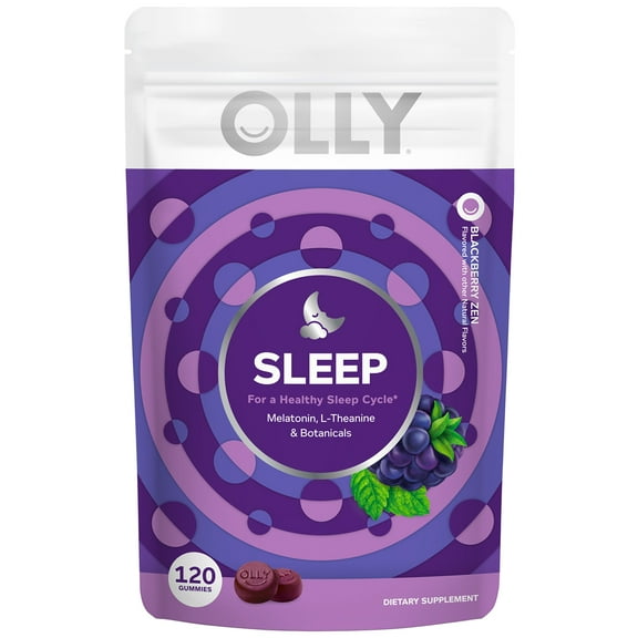 OLLY Sleep Gummy Supplement, 3mg Melatonin, L-Theanine, Chamomile, Blackberry Zen Flavor, 120 Ct