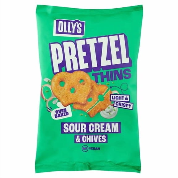 Olly's Pretzel Thins - Sour Cream & Onion 140g, British Import (Pack of 3)