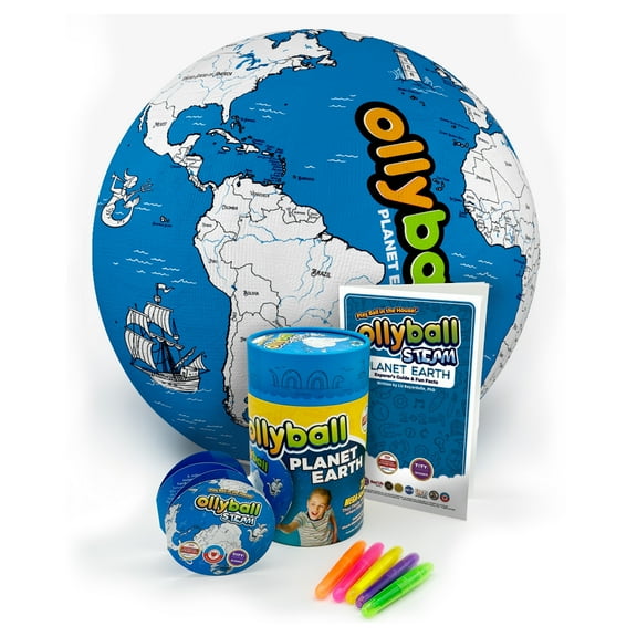 Ollyball PLANET EARTH 22" MEGA Sized with 150 Colorable Countries and Downloadable STEAM Accredited Geography Booklet