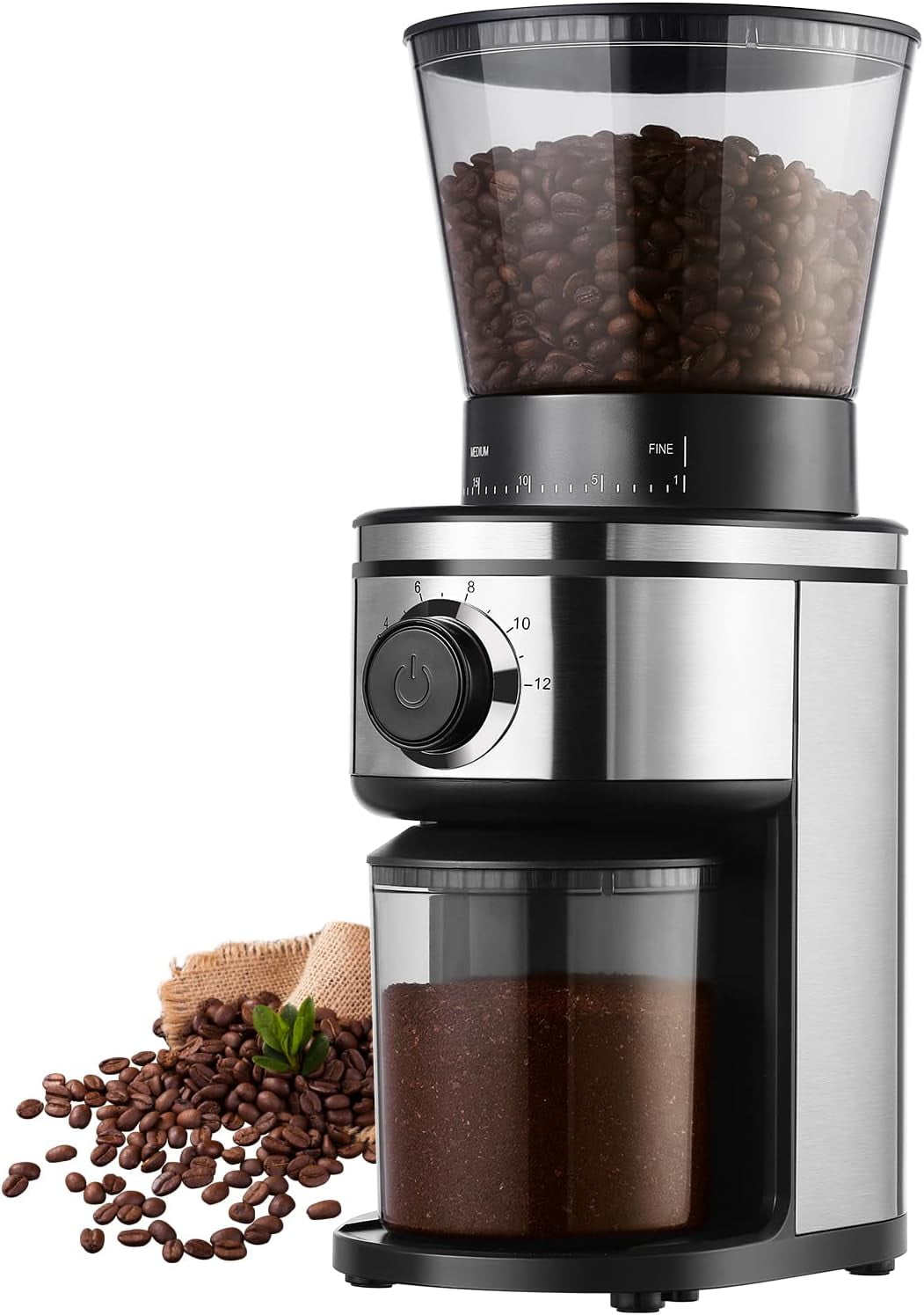 Ollygrin Burr Coffee Grinder, Electric Conical Coffee Bean Grinder With 30 Adjustable Grind Settings,2-12 Cups, Stainless Steel
