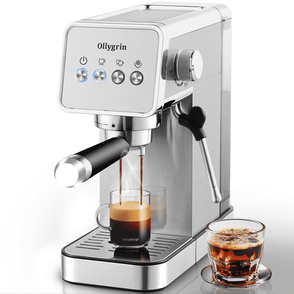 Ollygrin Espresso Machine,15 Bar Semi-Automatic Espresso Maker with Milk Frother,Compact Stainless Steel Coffee Machine with 40oz Removable Water Tank for Cappuccino,Latte, Americano,Sliver for Home