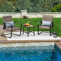 Olmia 3Pcs Outdoor Patio Bistro Set Spring Rattan Chairs and Coffee Table Set,Steel Frame Conversation Furniture Set with Air Fabric Cushions and 2 Pillows