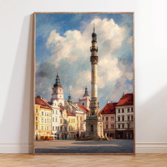 Olomouc Czech Republic Holy Trinity Column Baroque Square Art, Unframed Paper Print Size 8x12