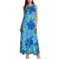 thumbnail image 1 of Olowalu Hibiscus Hawaiian Aloha Shirt Print - Blue and Lime Long Dress dresses for women evening dress woman, 1 of 6