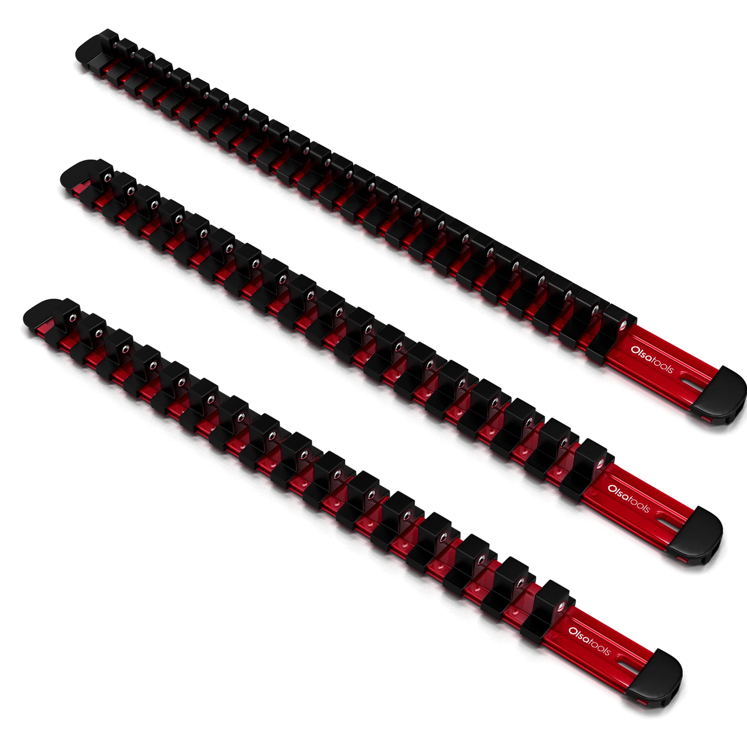 Olsa Tools Steckschlüssel-Organizer Set Aus Alu – 3-teilig Mit Verriegelbaren Endkappen Für 1/4", 3/8", 1/2" Antrieb