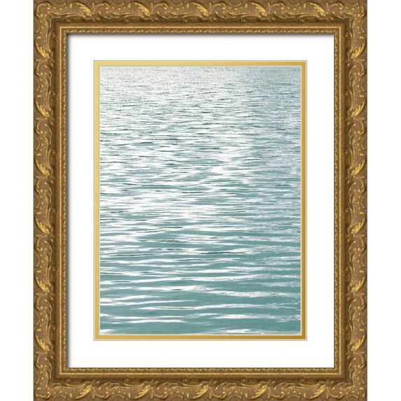 Olsen, Maggie 12x14 Gold Ornate Wood Framed with Double Matting Museum Art Print Titled - Ocean Current Aqua I