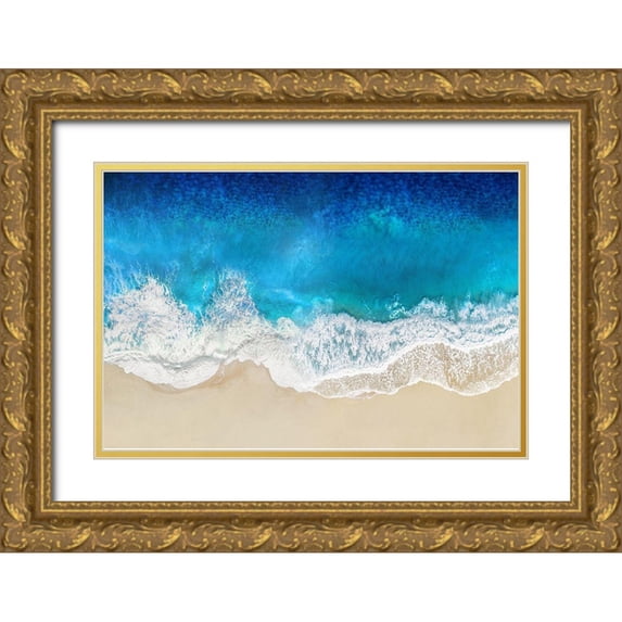 Olsen, Maggie 14x11 Gold Ornate Wood Framed with Double Matting Museum Art Print Titled - Aqua Ocean Waves From Above