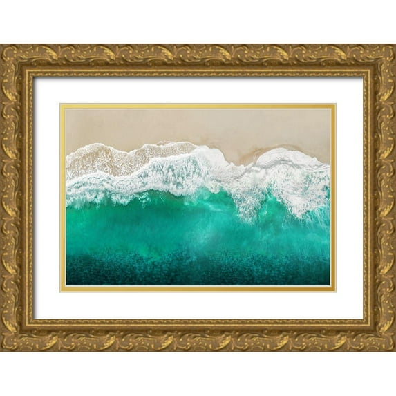 Olsen, Maggie 14x11 Gold Ornate Wood Framed with Double Matting Museum Art Print Titled - Teal Ocean Waves From Above I