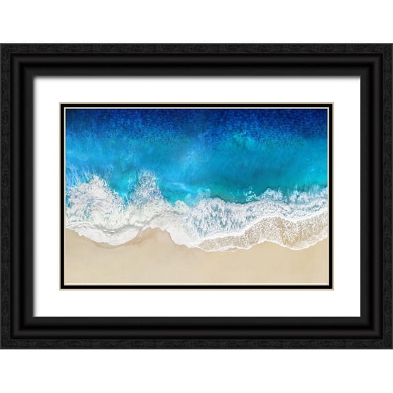 Olsen, Maggie 32x23 Black Ornate Wood Framed with Double Matting Museum Art Print Titled - Aqua Ocean Waves From Above