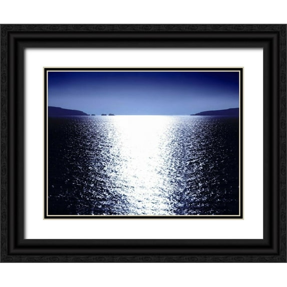 Olsen, Maggie 32x25 Black Ornate Wood Framed with Double Matting Museum Art Print Titled - Sunlight Reflection - Blue