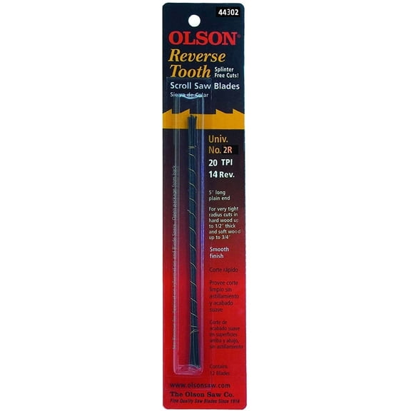 Olson 20TPI Reverse Tooth Plain End Scroll Saw Blade (12 Count) FR44302