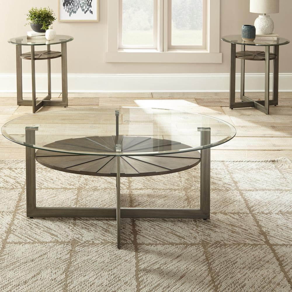 Olson 48" Brown Wood and Glass 3-Piece Table Set
