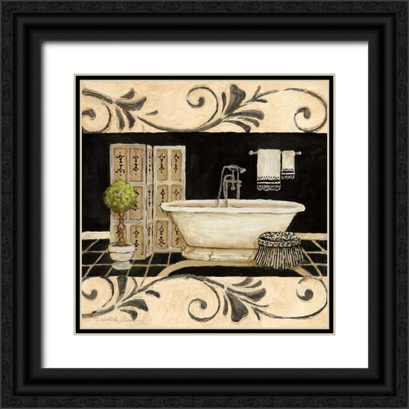 Olson, Charlene 20x20 Black Ornate Wood Framed with Double Matting Museum Art Print Titled - Ebony and Ivory Bath I