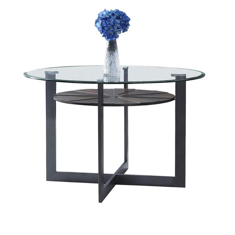 Olson 48" Mid-Century Modern Round Glass Dining Table with Starburst Base
