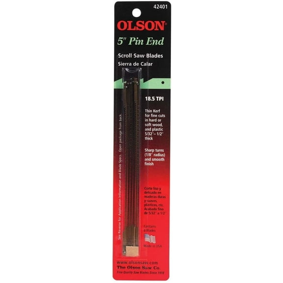 Olson Scroll Saw Blades Pin End 5 " 18.5 Tpi Card Of 6