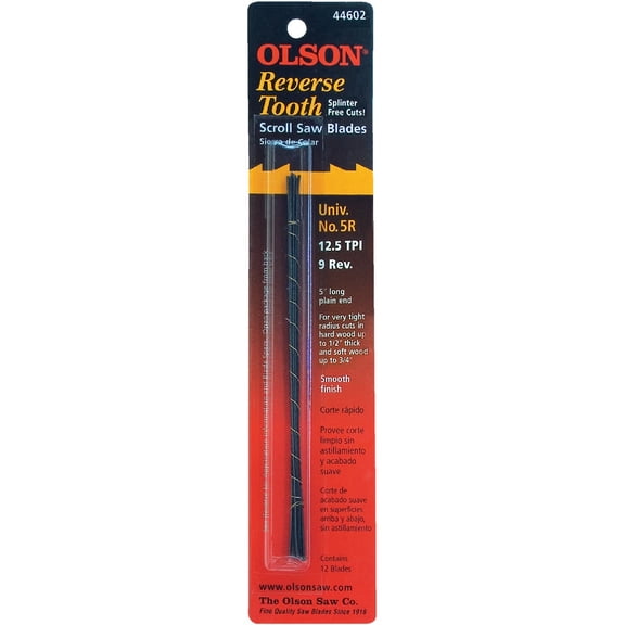 Olson Scroll Saw Blades Reverse Tooth Universal No. 5 R 5 " 12.5 Tpi Card Of 12
