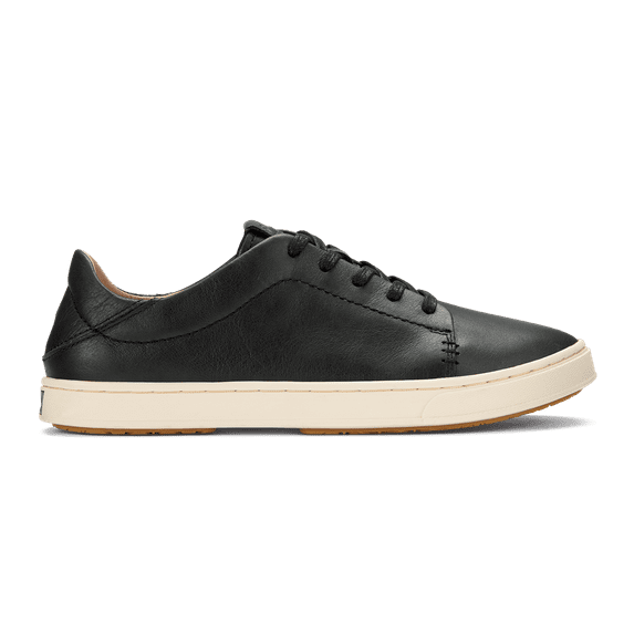 OluKai Women's Pehuea Li Ili Leather Sneaker Black/Black - 20433-4040