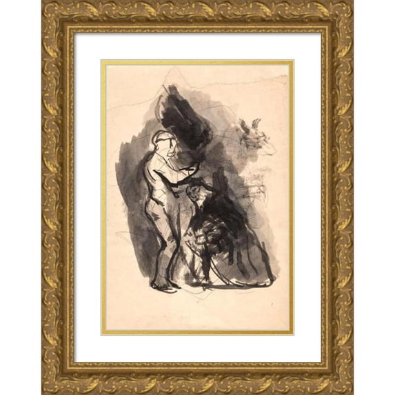 Oluf Hartmann 11x14 Gold Ornate Wood Frame and Double Matted Museum Art Print Titled - Study for 'Dedalus and Ikarus' (1878 - 1909)
