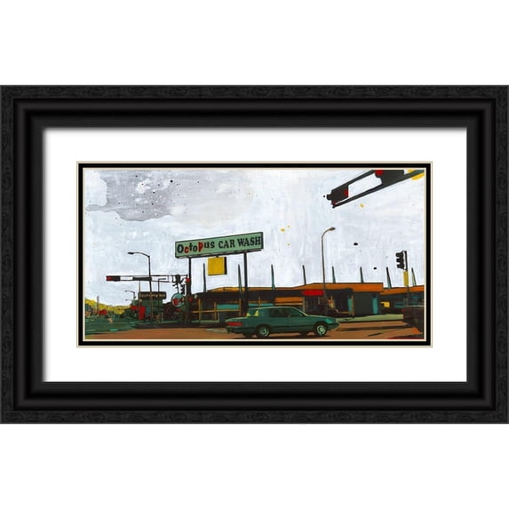 Olukman, Ayline 14x9 Black Ornate Wood Framed with Double Matting Museum Art Print Titled - Octopus Car Wash Miami