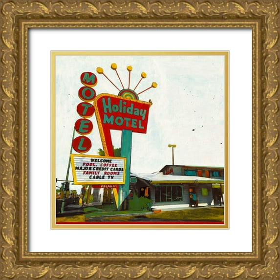 Olukman, Ayline 15x15 Gold Ornate Wood Framed with Double Matting Museum Art Print Titled - Holiday Motel - Miami Highway