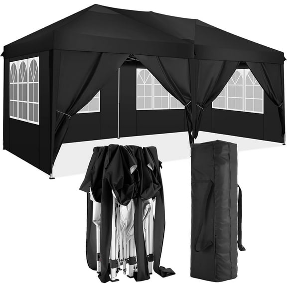 Olurrisa 10'x20' Folding Pop-Up Canopy with 6 Sidewalls, UPF 50+ Waterproof Shelter for Parties, Weddings & Camping,Black