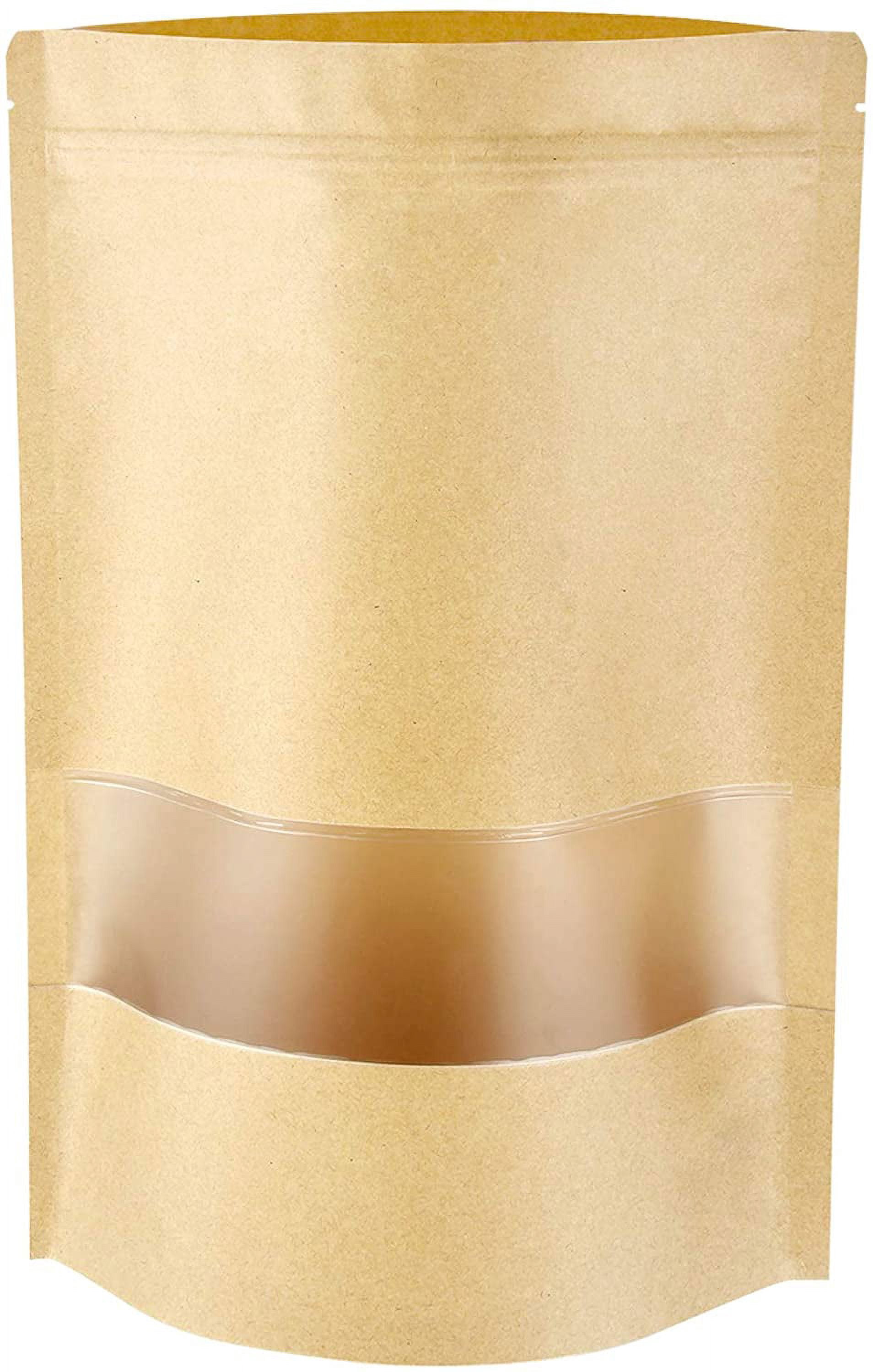 Funnyleaf 100 PCS Resealable Kraft Bags With Window - Stand Up Zipper Lock Food Storage