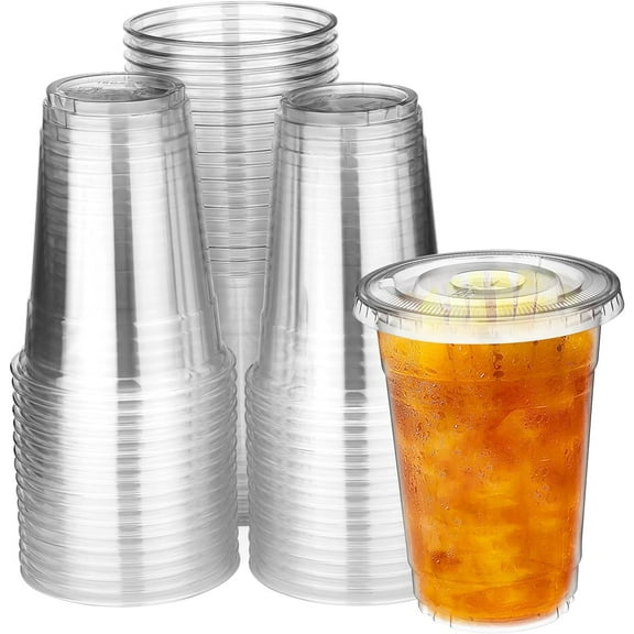 Olurrisa 16 oz Clear Disposable Plastic Cups 50 Pack, Clear Plastic Cups Tumblers, Disposable Cups for WeddingThanksgiving,Halloween,Christmas Party