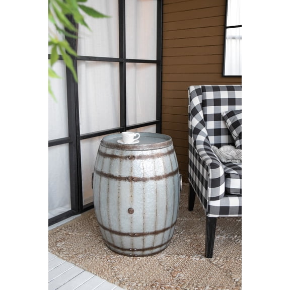 Olurrisa 22.5" Drum Side Table with Storage – Galvanized Iron End Table, Removable Lid Tray for Living Room or Bedroom