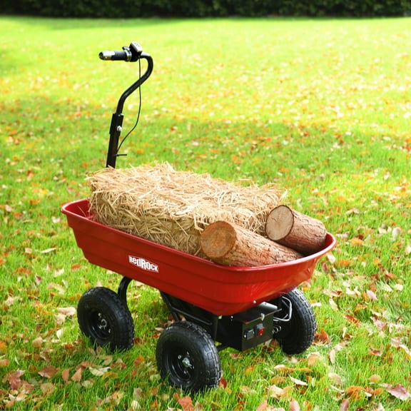 Olurrisa 24V 180W Electric Garden Cart, 264 lbs Capacity 75L Dump Wagon with Lead-Acid Battery & 10" Pneumatic Tires, 4-Wheel Power/Manual Utility Cart