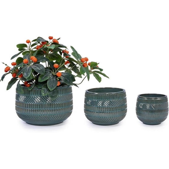 Olurrisa 3 Pieces Ceramic Flowerpot, Modern Planter for Patio, Garden or Windowsills - Antique Navy Blue