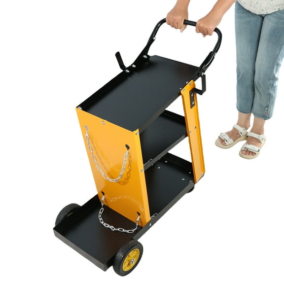 Olurrisa 3-Tier Heavy Duty Welding Cart with Safety Chains, 200 lbs Capacity, 4 Wheels for TIG/MIG Welder & Plasma Cutter, Yellow & Black Utility Cart