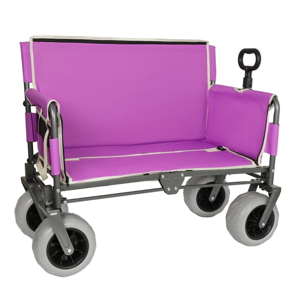 Olurrisa 3-in-1 Heavy-Duty Convertible Folding Wagon Cart with Bench Seat & Storage - 500lbs, 180L Capacity Utility Wagon, All-Terrain Wheels for Camping, Beach, Sports, Garden, Fish, Purple