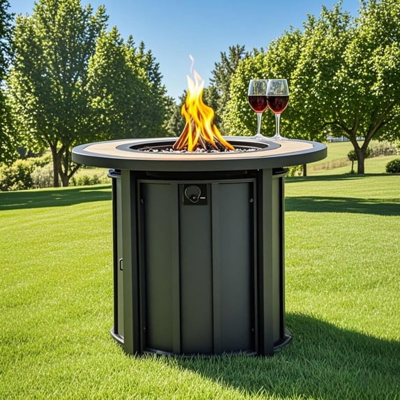 Olurrisa 30" Propane Gas Fire Pit Table, 50000 BTU Round Steel Fire Pit with Mosaic Ceramic Tabletop for Outside Patio Deck Garden Backyard- Black