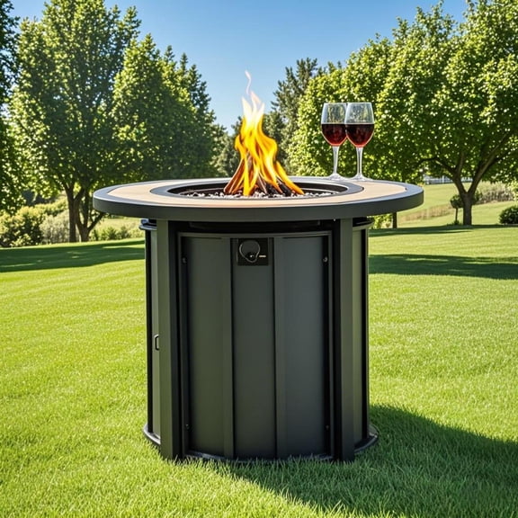 Olurrisa 30" Propane Gas Fire Pit Table, 50000 BTU Round Steel Fire Pit with Mosaic Ceramic Tabletop for Outside Patio Deck Garden Backyard- Black
