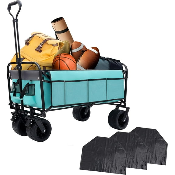Olurrisa 36"L Collapsible Wagon Cart Foldable, 440LB Weight Capacity Folding Beach Wagons with Big All-Terrain Wheels, Utility Carts for Groceries, Shopping, Camping, Sports