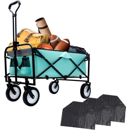 Olurrisa 360Lb Capacity Foldable Wagon Cart with Straps & Liner, All-Terrain Utility Cart for Beach Camping Grocery Shopping Garden (Green)