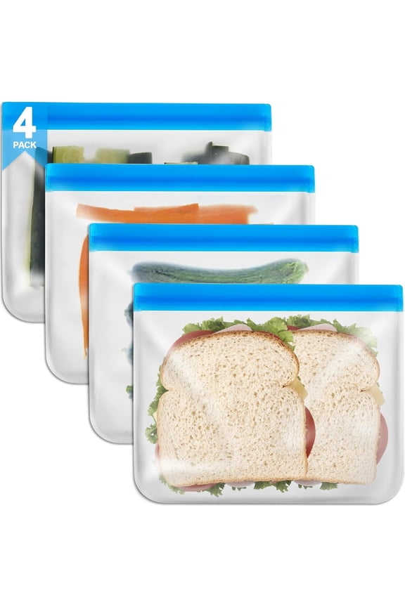 4 Pack Reusable  Freezer Bags Dishwasher Safe, BPA Free Reusable Bags Silicone, Leakproof Reusable Storage Bags for Marinate Meats, Cereal, Vegetables, Home Organization(Blue)