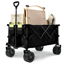 Olurrisa 400L Collapsible Wagon Cart with 450LB Capacity, All-Terrain Big Wheels & Adjustable Handle, Heavy Duty Folding Wagon for Camping, Beach, Sports, Garden​,Black