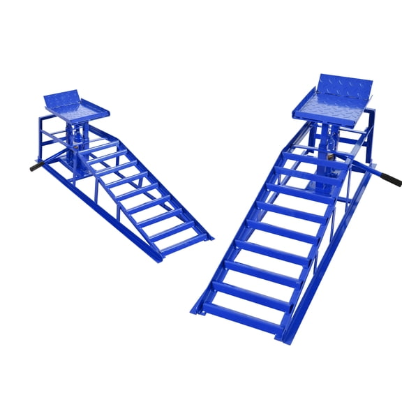 Olurrisa 5 Ton Hydraulic Service Ramps 2-Pack, Blue Automotive Lift with 10,000 LBS Capacity, Height Adjustable 9.8-15 Inches for Truck and Car Repair
