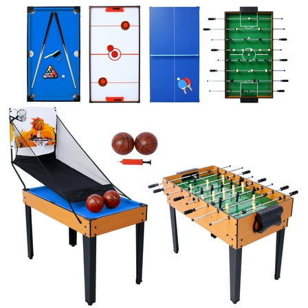 Olurrisa 5-in-1 Multi-Game Table - Billiards, Push Hockey, Foosball, Ping Pong, and Basketball brown /blue