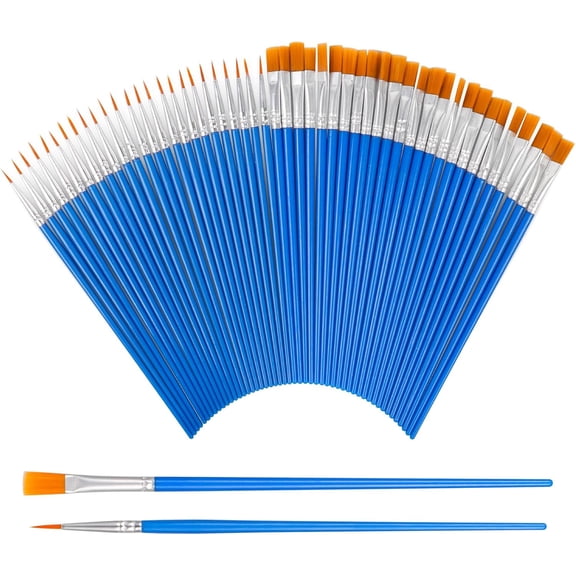 Olurrisa 50 pcs Nylon Hair Acrylic Paint Brushes Set with Flat & Round Tips for Watercolor Canvas Face Painting Nail Art Classroom Crafts