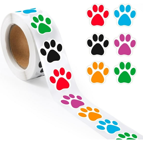 Olurrisa 500pcs / Roll Dog Paw Print Stickers 1 Inch Colorful Dog Paw Prints for Kids Paw Prints Roller Envelope Seal for Bottles Laptops Envelope Seals DIY Crafts