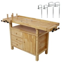 Olurrisa 55 inch Wood Workbench - Wooden Workbench for Garage Workshop and Home, with Bar Clamps Set 2 pcs 12 inch x 3inch 2pcs 16inchx4-3/4" ,4pcs pack