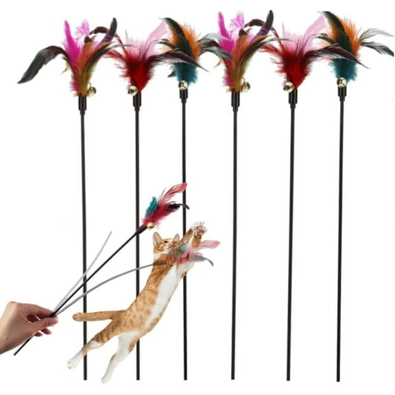 Olurrisa 6-Pack Cat Feather Toys and Teaser Wand- Feather Toys for CatsInteractive Cat Teaser Feather Wand for Cat and Kitten