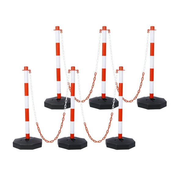 Olurrisa 6 Pack Traffic Delineator Post Cones with Fillable Base, Adjustable Plastic Safety Barrier with 5Ft Plastic Chain, Outdoor and Indoor Crowd Control Stanchion for Traffic Control