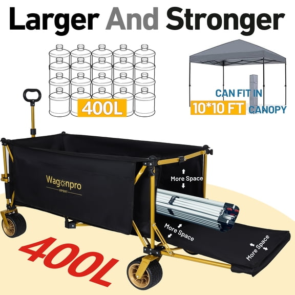 Olurrisa 67-1/2in Extra long large Heavy Duty Utility Beach Wagons with Opened Tailgate and All-Terrain Wheels, 480lbs Capacity, Patented Ultra-Stable Frame, No Assembly Needed, Black